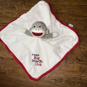 Baby Starters Sock Monkey Lovey Plush Dream Big Little One Satin Blanket Rattle